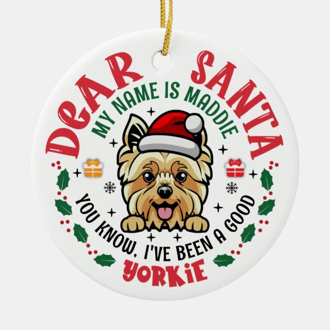 Personalised Yorkshire Terrier Dog Christmas Tree Ceramic Ornament (Front)