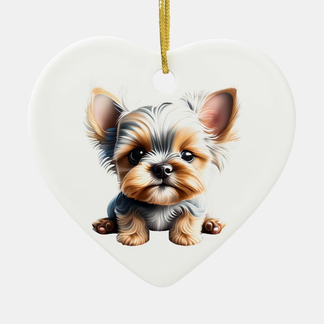 Personalised Yorkshire Terrier Puppy Ceramic Ornament (Front)