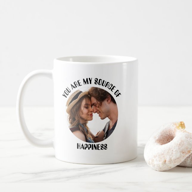 Personalised You Are My Source of Happiness Photo Coffee Mug (With Donut)