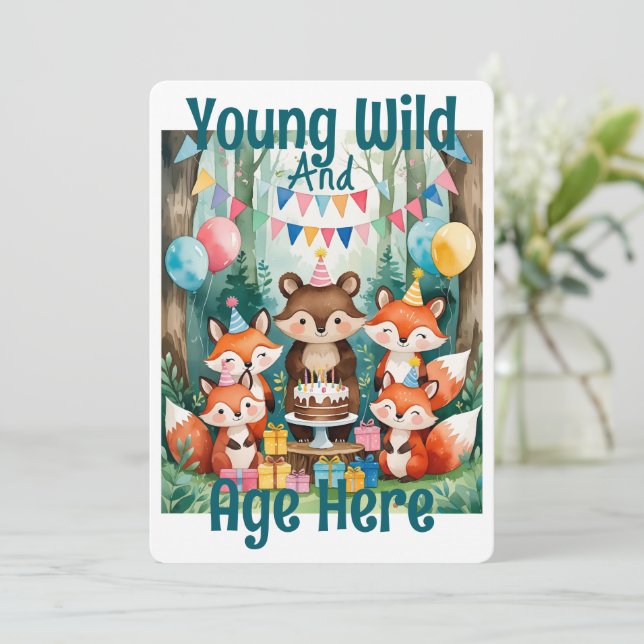 Personalised Young Wild And Age Birthday Party Invitation (Standing Front)