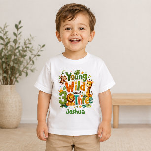 Personalised Young Wild and Three Safari Birthday Toddler T-Shirt