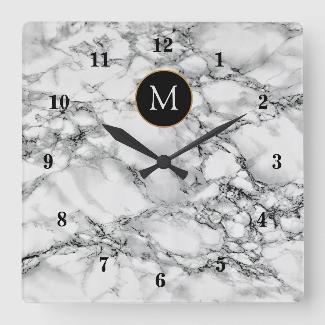 Personalised Your Letter Wall Clock White Marble (Front)