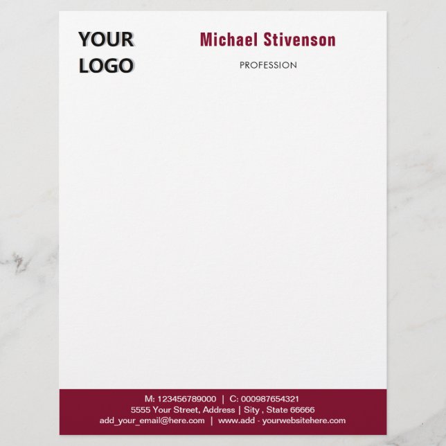 Personalised Your Logo Name Text Info Letterhead (Front)