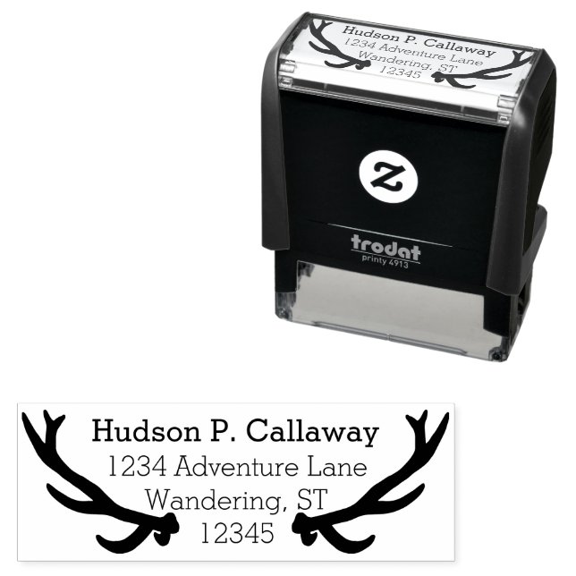 Personalised Your Name and Address Antlers Self-inking Stamp (In Situ)