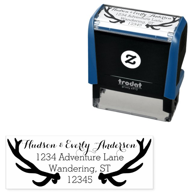 Personalised Your Name and Address Antlers Self-inking Stamp (In Situ)