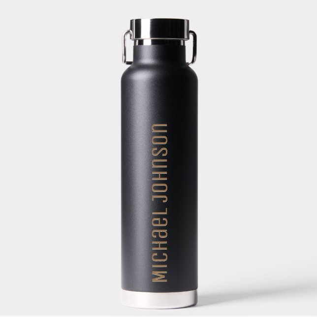 Personalised Your Name Black Gold Water Bottle (Front)