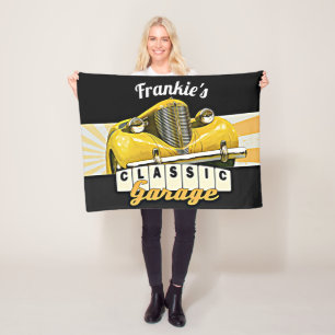 Personalised Your Name Classic Car Garage Fleece Blanket