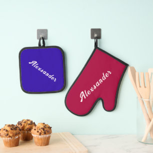 Personalised Your Name Custom Colours and Fonts Oven Mitt & Pot Holder Set