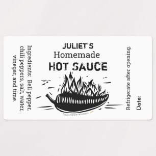 Personalised Your Name Homemade Hot Sauce Linocut