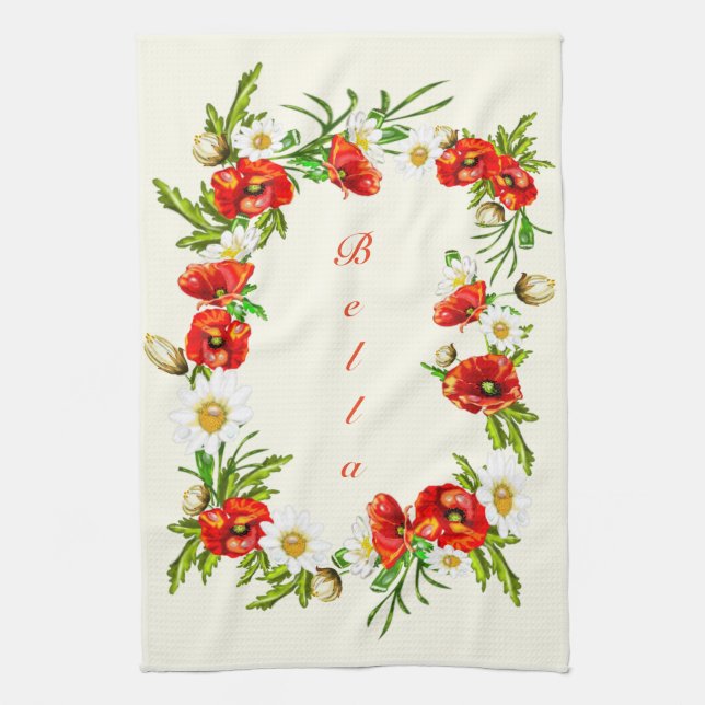 Personalised Your Name Kitchen Towel Flowers Frame (Vertical)