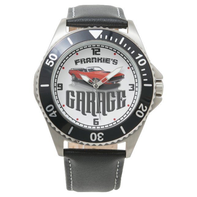 Personalised YOUR NAME Plymouth Cuda Car Garage Watch (Front)