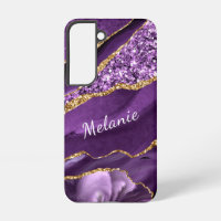 Personalised Your Name Purple Gold Glitter Marble