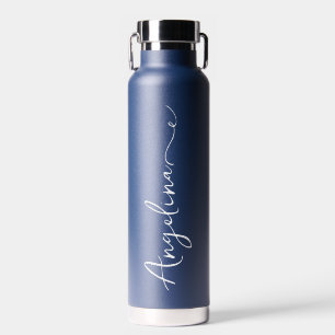Personalised Your Name Script Blue Wedding Water Bottle