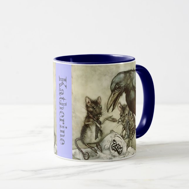 Personalised Your Name Vintage Crow Mice Rackham Mug (Front Right)