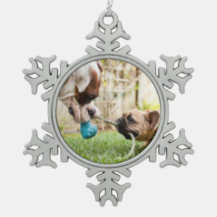 Personalised Your Pet Dog Cat Photo Picture Image  Snowflake Pewter Christmas Ornament