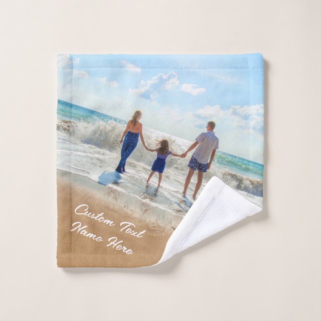 Personalised Your Photo Bath Towel Set with Text (Wash Cloth)