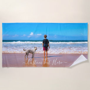 Personalised Your Photo Beach Towel Custom Text