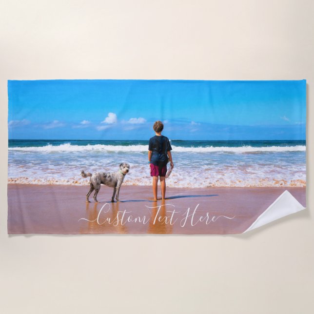 Personalised Your Photo Beach Towel Custom Text (Front)