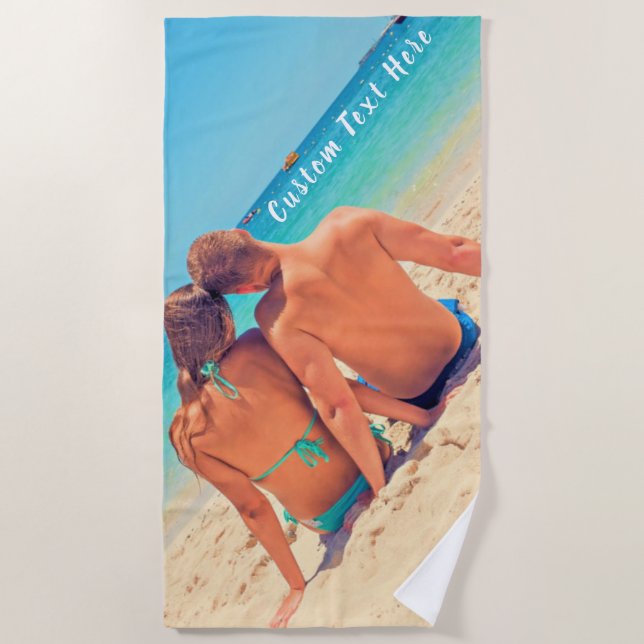 Personalised Your Photo Beach Towel Custom Text (Front)