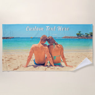 Personalised Your Photo Beach Towel Custom Text