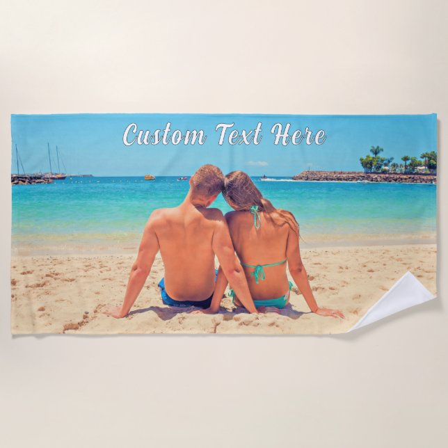 Personalised Your Photo Beach Towel Custom Text (Front)