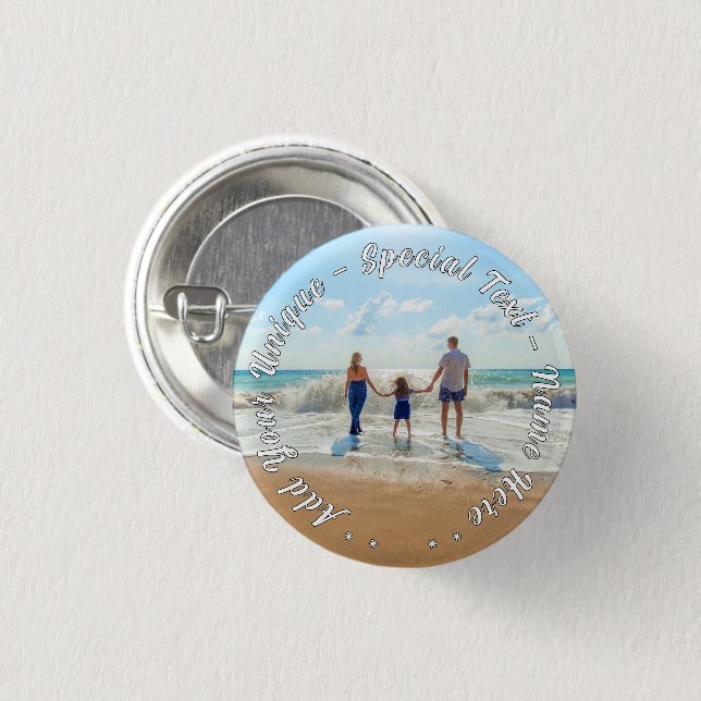 Personalised Your Photo Button Gift Custom Text (Front & Back)