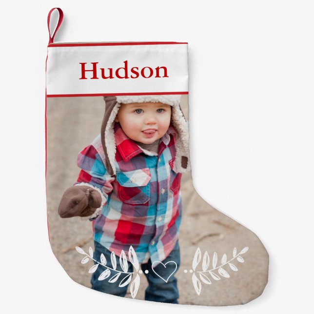Personalised Your Photo Christmas Red White Small Christmas Stocking (Front)