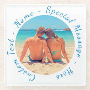 Personalised Your Photo Glass Coaster Custom Text