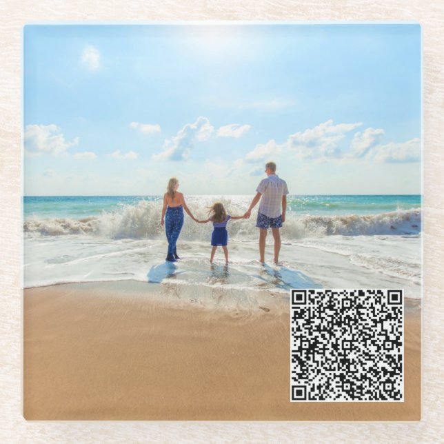 Personalised Your Photo Glass Coaster with QR Code (Front)