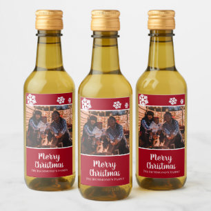 Personalised Your Photo in Red Frame Snowflakes Wine Label
