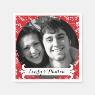 Personalised Your Photo Red Garland Floral Wedding Napkin