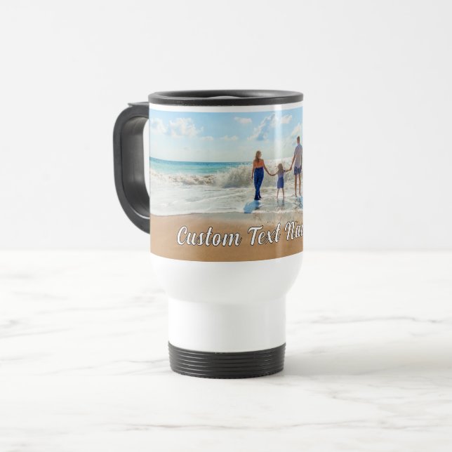 Personalised Your Photo Travel Mug and Custom Text (Front Left)