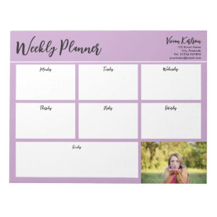 Personalised Your Photo Weekly Planner Lavender Notepad
