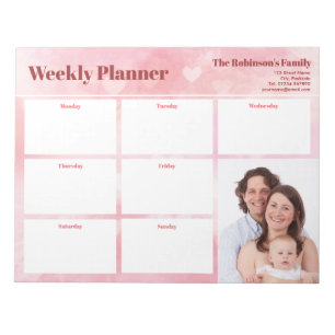 Personalised Your Photo Weekly Planner Pink Hearts Notepad