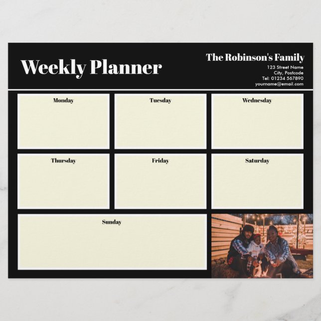 Personalised Your Photo Weekly Planner Plain Black Custom Letterhead (Front)
