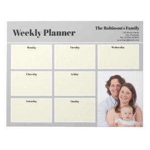 Personalised Your Photo Weekly Planner Plain Grey Notepad