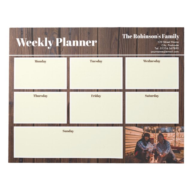 Personalised Your Photo Weekly Planner Rustic Wood Notepad (Front)