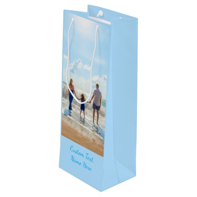 Personalised Your Photo Wine Gift Bag Custom Text (Back Angled)