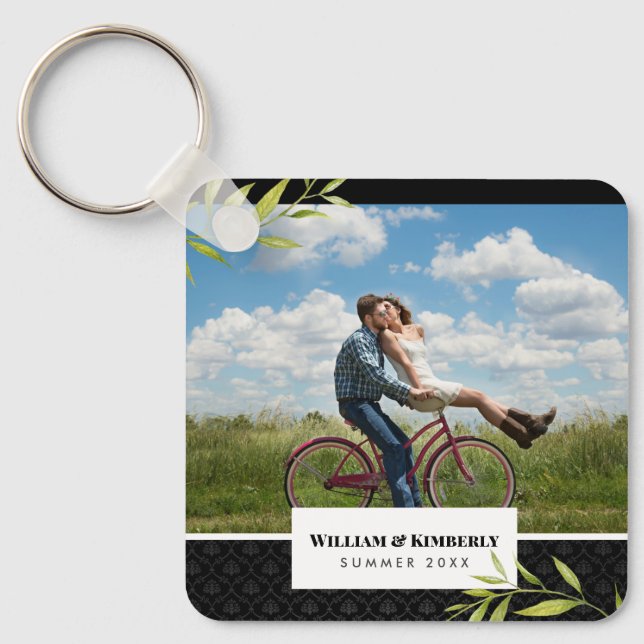 Personalised Your Photo with Laurel and Damask Key Ring (Front)