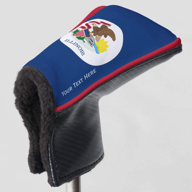 Personalised Your Text Illinois State Flag on a Golf Head Cover (3/4 Front)