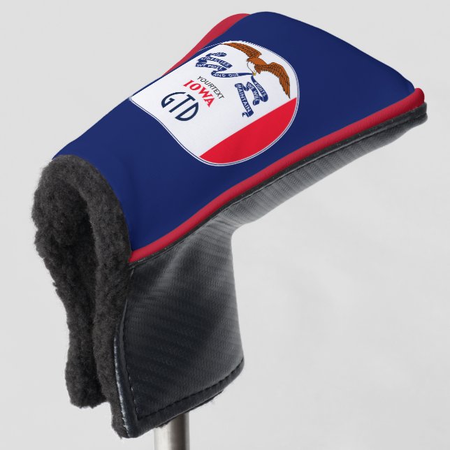Personalised Your Text Iowa State Flag on a Golf Head Cover (3/4 Front)