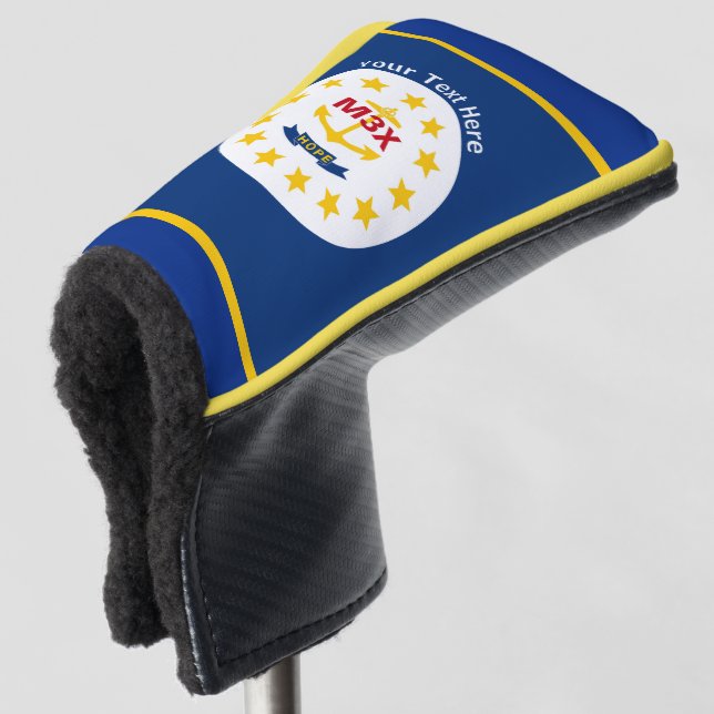 Personalised Your Text Rhode Island State Flag on Golf Head Cover (3/4 Front)