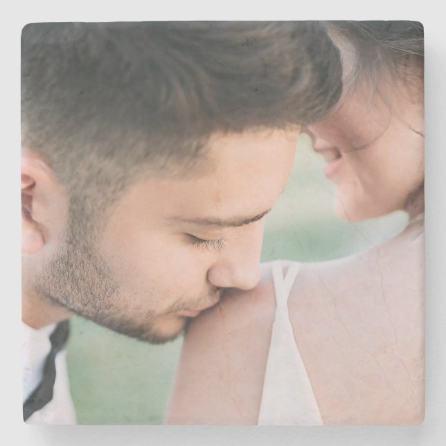 Personalised Your Wedding Photo Stone Coaster (Front)