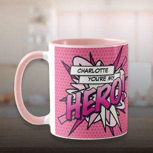 Personalised You're My HERO Comic Book Pink Mug