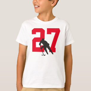 Personalised Youth Hockey Player Number Red Black T-Shirt