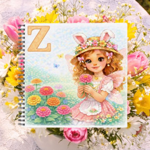 Personalised Z Floral Zinnia Gift for Girls Notebook
