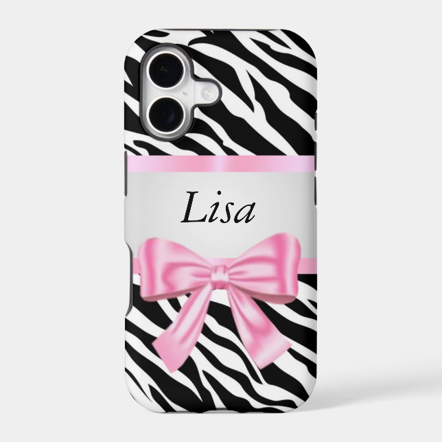 Personalised Zebra Pattern Pink Bow (Back)
