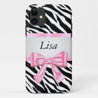Personalised Zebra Pattern Pink Bow