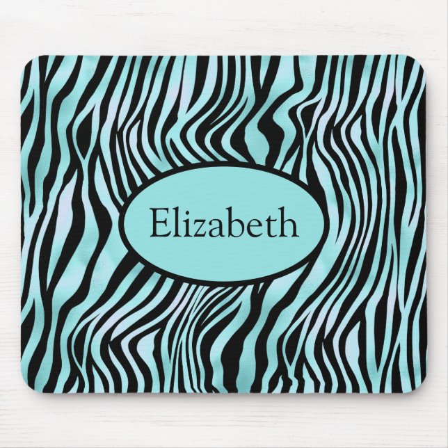 Personalised Zebra Print Black and Teal Turquoise Mouse Pad (Front)