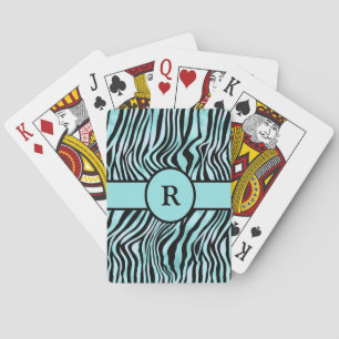 Personalised Zebra Print Black and Teal Turquoise Playing Cards